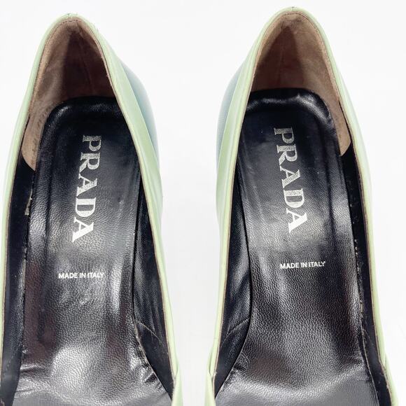 Vintage Prada Green Tricolor Colorblock Leather Square Toe Mid Heel Pumps 38.5 - Picture 7 of 11